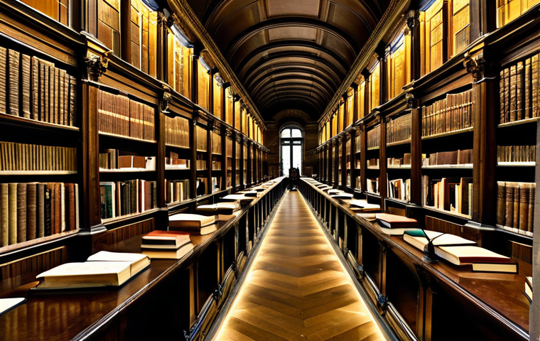 **
A grand, vintage library interior in Paris, featuring a complex network of pneumatic tubes running along the walls and ceiling. Focus on the warm, diffused light illuminating rows of aged books and reading desks. Include subtle details like handwritten notes peeking from antique books and the architectural details of the library. Safe for work, appropriate content, fully clothed patrons reading. Professional photography, perfect anatomy, natural proportions, family-friendly.
**