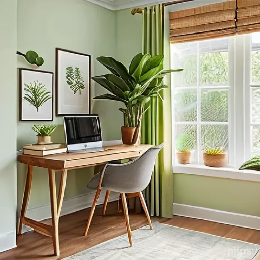 자유열람실 디자인 가이드 - **Prompt: Serene Natural Light and Greenery Study Nook**
"A bright and airy study space designed...