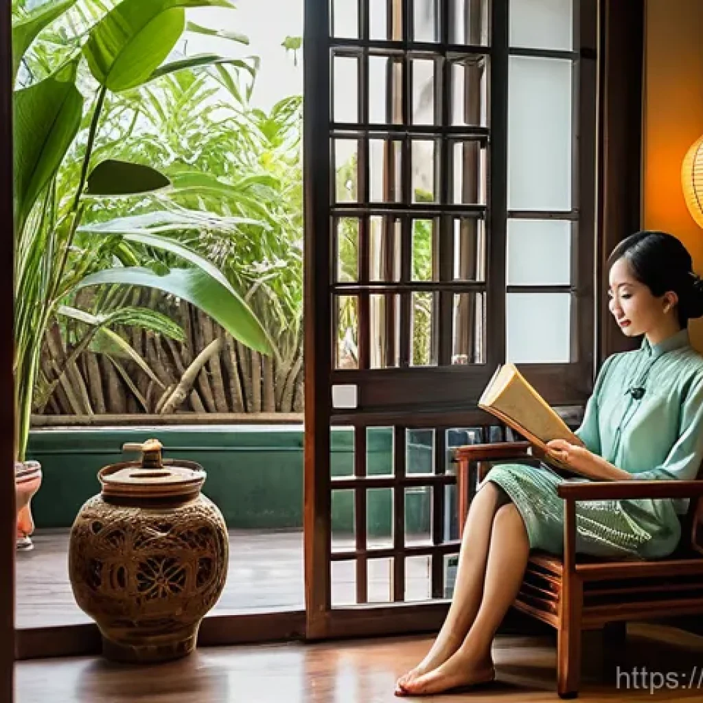 독서 문화 공간 기획 - **A Serene Vintage Vietnamese Reading Cafe:**
"A cozy and inviting vintage Vietnamese reading ca...