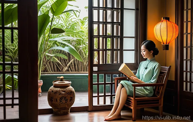 독서 문화 공간 기획 - **A Serene Vintage Vietnamese Reading Cafe:**
"A cozy and inviting vintage Vietnamese reading ca...