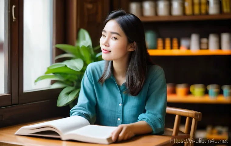 공유 서재 개념 도서관 - **Prompt 1: A Moment of Serene Discovery in a Shared Reading Cafe**
"A candid, medium shot of a ...