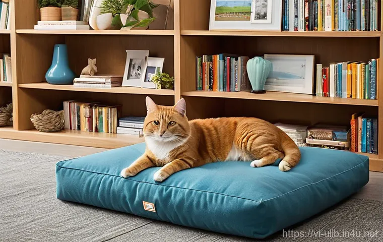 반려동물 동반 도서관 - **Prompt: A cozy, inviting pet-friendly library scene.**
    A vibrant library interior with warm, a...