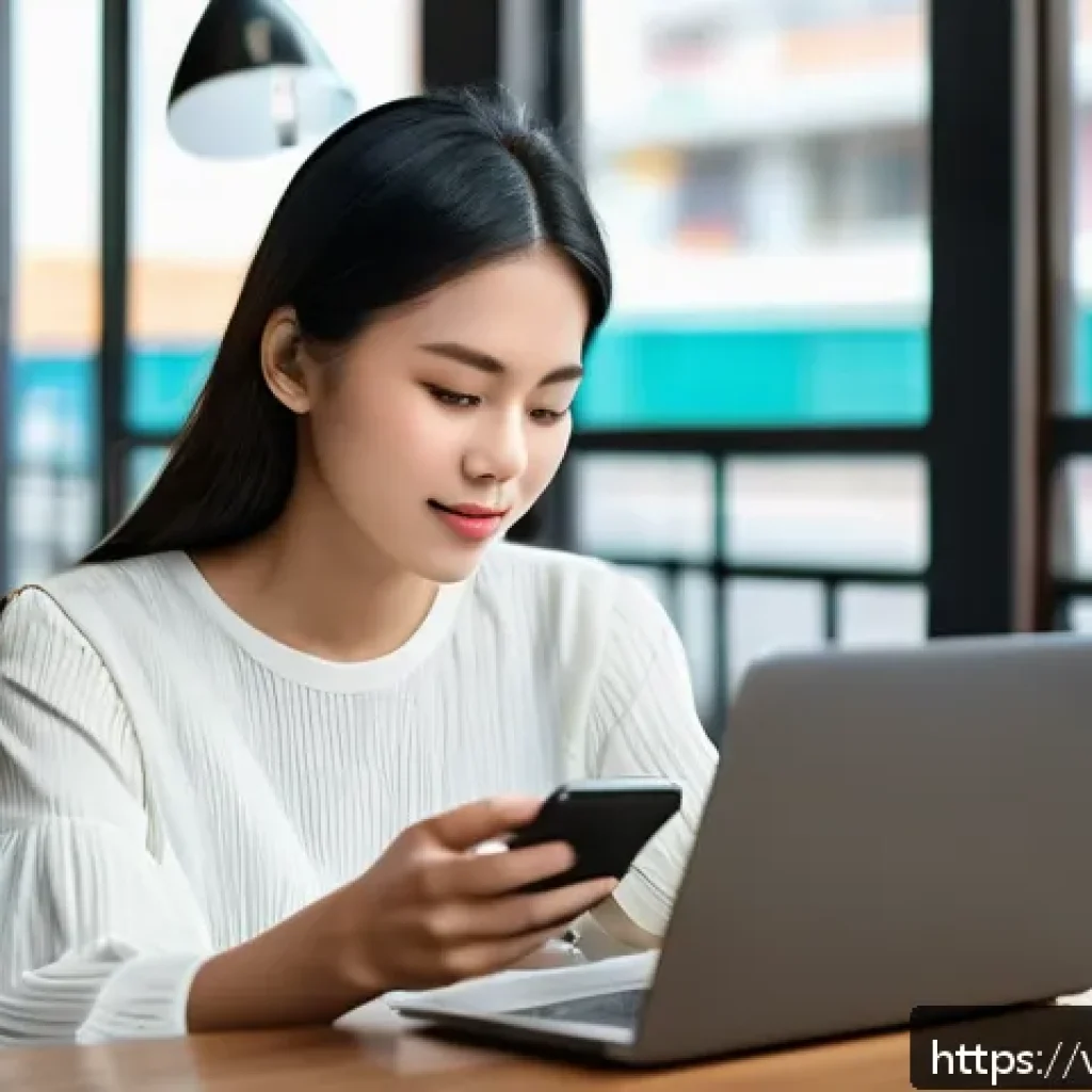 자동 대출 반납 시스템 - A modern Vietnamese woman using a smartphone app to apply for an automatic loan, sitting in a cozy u...